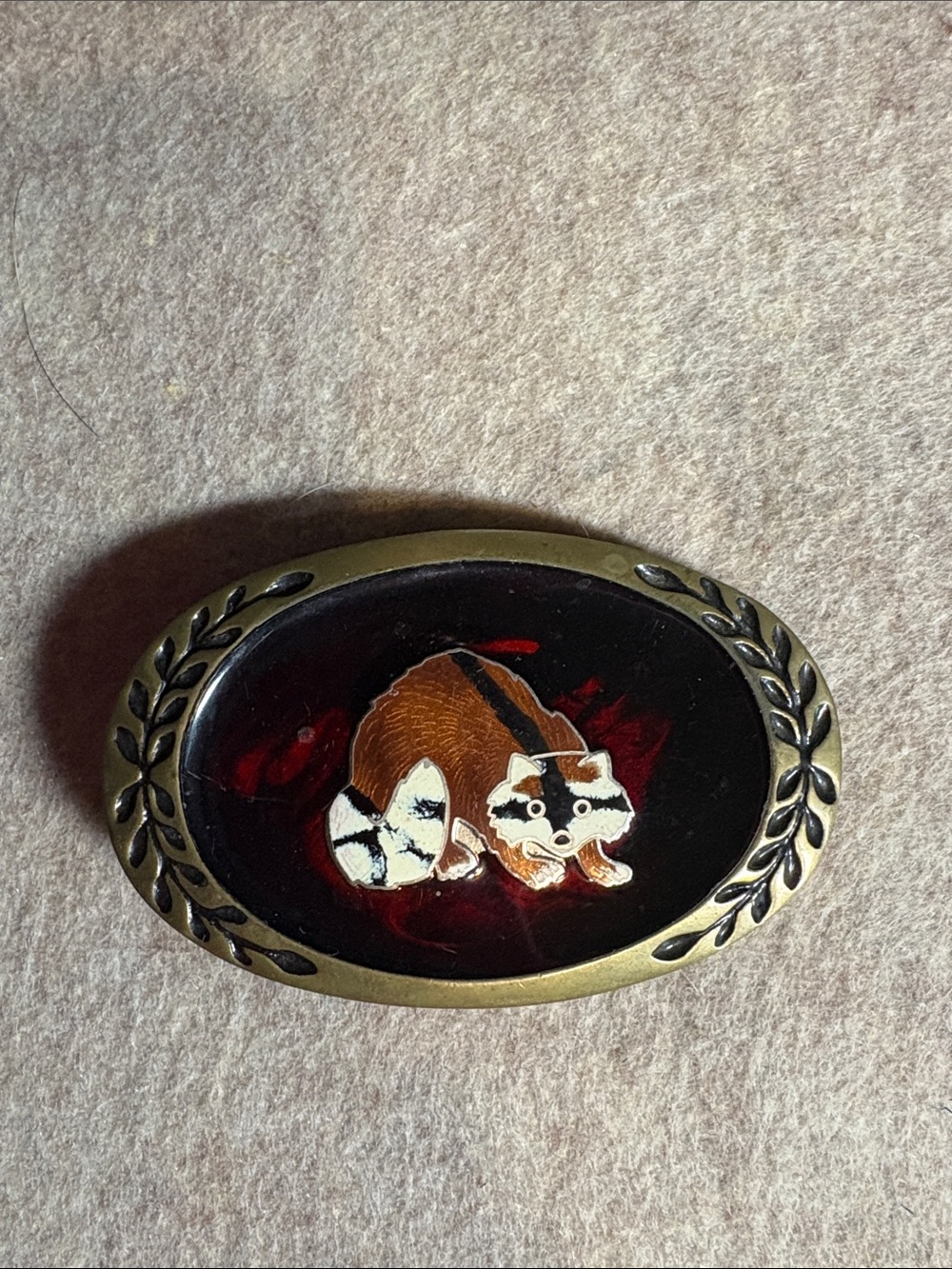 Vintage Raccoon Oval Belt Buckle - Brown and Black-Solid Brass Belt Buckle